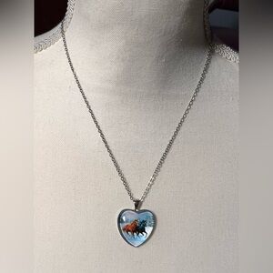 Silver-Tone Heart Necklace with Horse Motif - for the horse person in your life